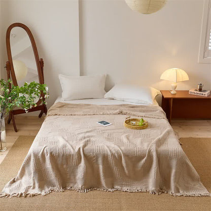 Baumwoll-Steppdecke mit Waffelpiqué-Verzierung und Quasten - Kaffee - 200cm x 230cm - image 11