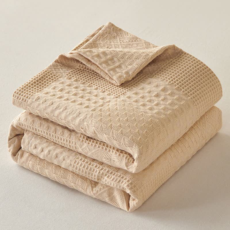 Einfarbige, dezent strukturierte Baumwolldecke - Kaffee - 200cm x 230cm - image 3