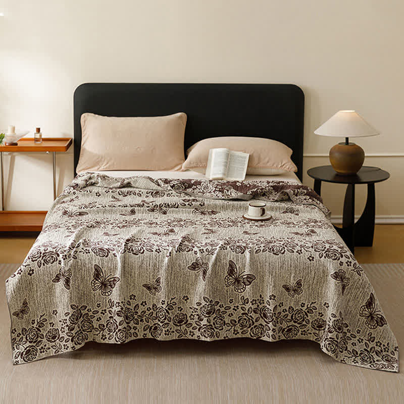 Cottage Floral Butterfly Steppdecke aus reiner Baumwolle - Braun - 200cm x 230cm - image 2