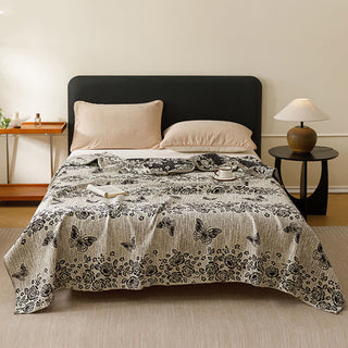Cottage Floral Butterfly Steppdecke aus reiner Baumwolle - Schwarz - 200cm x 230cm - image 0