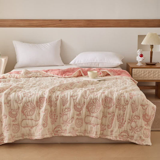 Quilt aus Baumwollgaze mit Meeresmotiven - Rosa - 200cm x 230cm - image 0