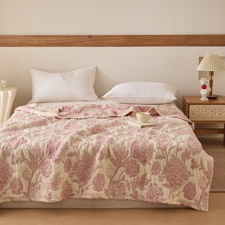 Wendbare Baumwollgaze-Steppdecke mit Pfingstrosenmuster - Rosa - 200cm x 230cm - image 0