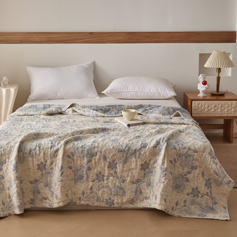 Patchworkdecke aus Baumwollgaze mit floralem Rankenmuster - Blau - 200cm x 230cm - image 5