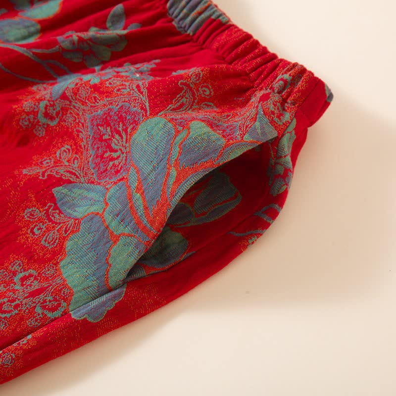 Vintage orientalischer Baumwollpyjama-Set mit Pfingstrosenmuster - image 7