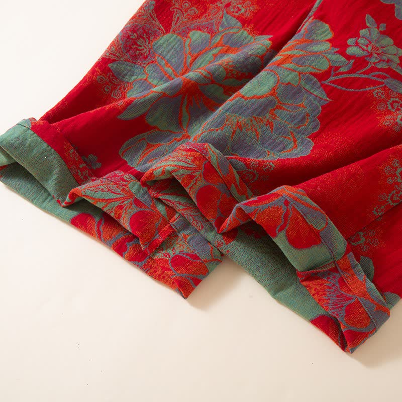 Vintage orientalischer Baumwollpyjama-Set mit Pfingstrosenmuster - image 8