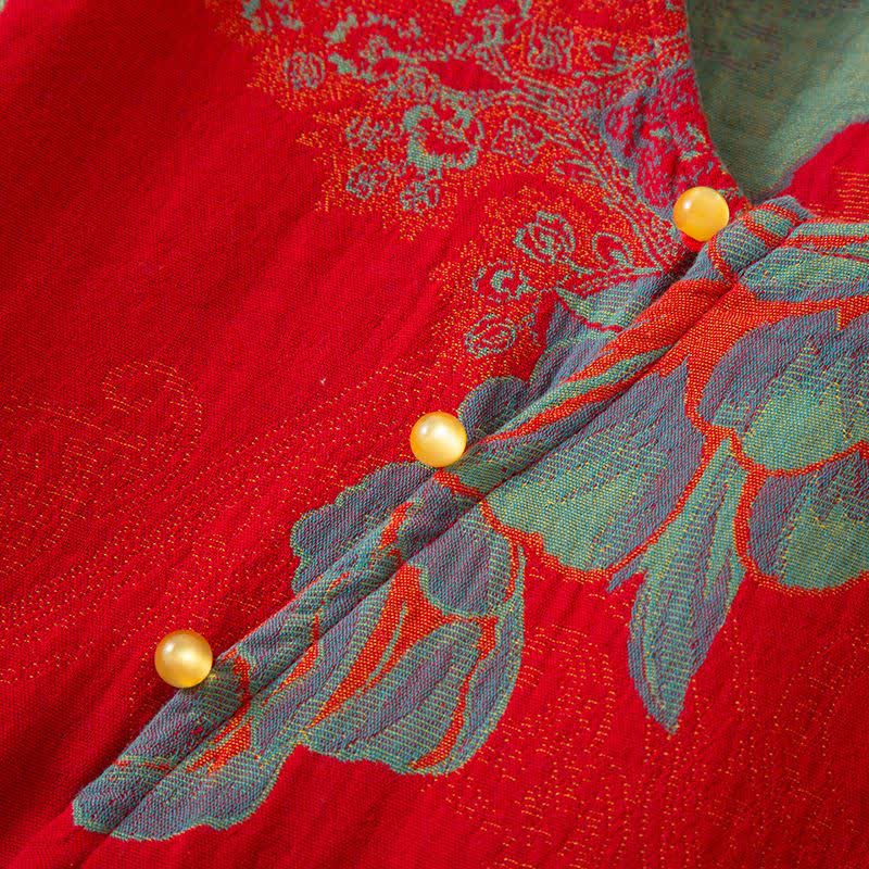 Vintage orientalischer Baumwollpyjama-Set mit Pfingstrosenmuster - image 3