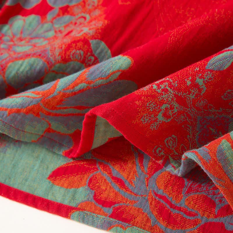 Vintage orientalischer Baumwollpyjama-Set mit Pfingstrosenmuster - image 6