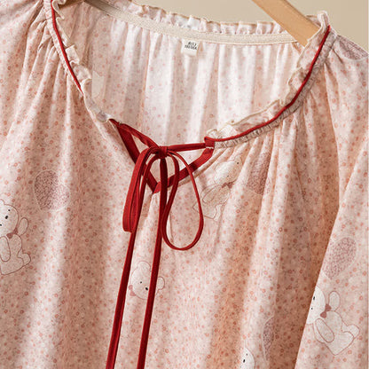 Loungewear-Set aus Baumwolle mit Rüschen und Blumenmuster und Bärenmotiv - image 3