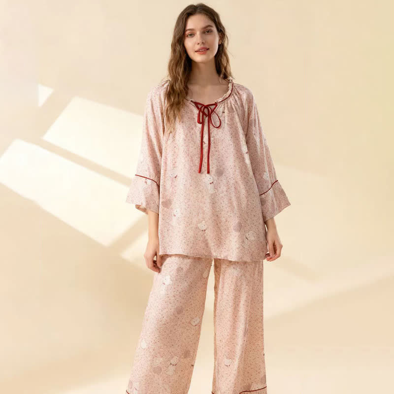 Loungewear-Set aus Baumwolle mit Rüschen und Blumenmuster und Bärenmotiv - image 2