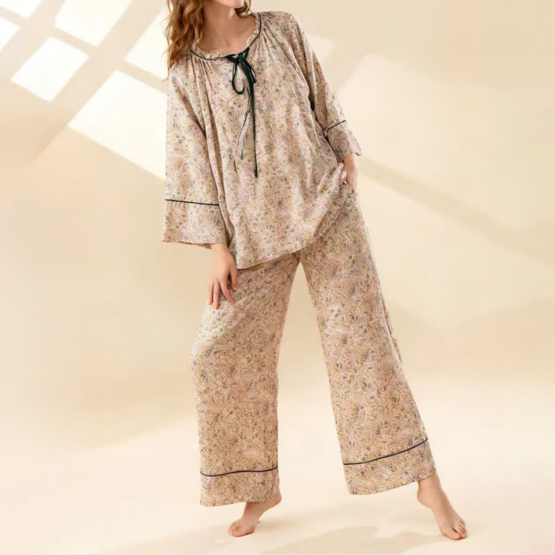 Ländliches, florales Baumwoll-Loungewear-Set mit Rüschen - image 1