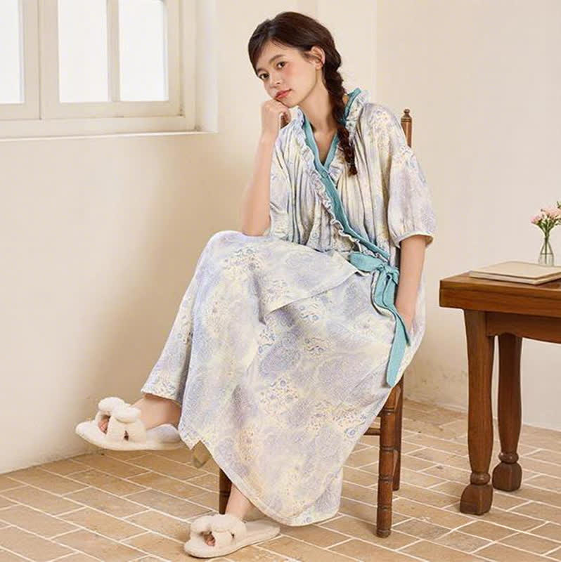 Künstlerisches Vintage-Nachthemd mit Rüschenkragen und seitlicher Bindefläche - image 7