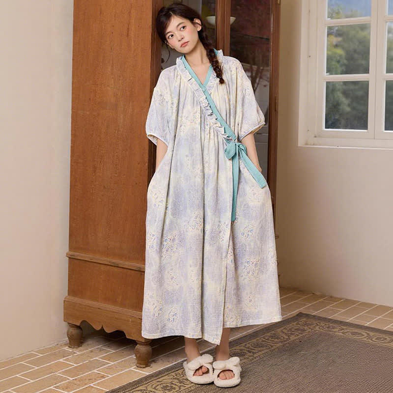 Künstlerisches Vintage-Nachthemd mit Rüschenkragen und seitlicher Bindefläche - image 3