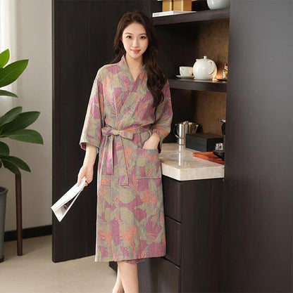 Kimono-Bademantel aus Baumwoll-Doppelgaze mit Blumenmuster - image 6