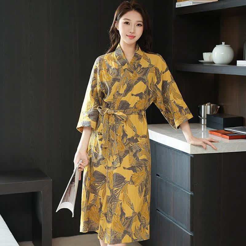 Kimono-Bademantel aus Baumwoll-Doppelgaze mit Blumenmuster - image 2