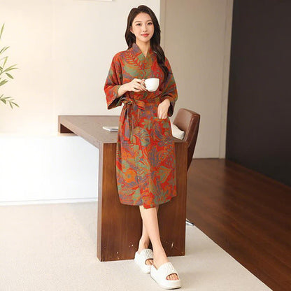 Kimono-Bademantel aus doppellagigem Baumwollgewebe mit Blumenmuster - image 2