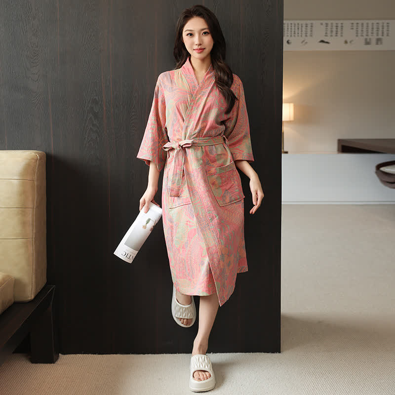 Kimono-Bademantel aus doppellagigem Baumwollgewebe mit Blumenmuster - image 6