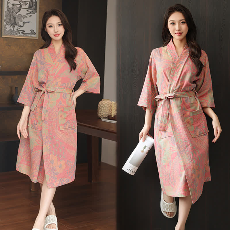 Kimono-Bademantel aus doppellagigem Baumwollgewebe mit Blumenmuster - image 4