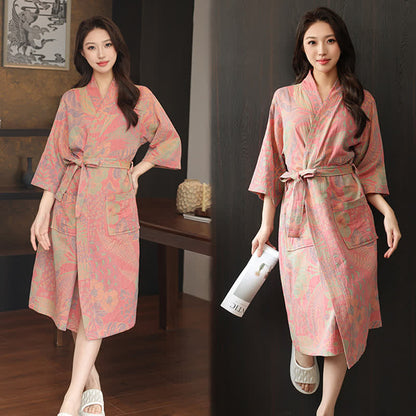 Kimono-Bademantel aus doppellagigem Baumwollgewebe mit Blumenmuster - image 4