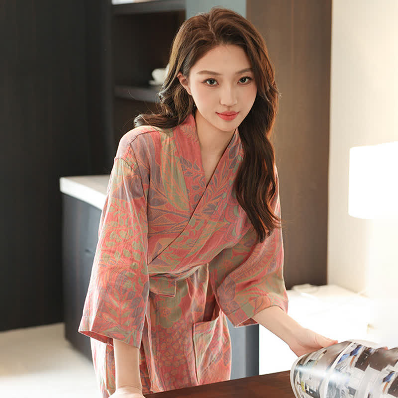 Kimono-Bademantel aus doppellagigem Baumwollgewebe mit Blumenmuster - image 7
