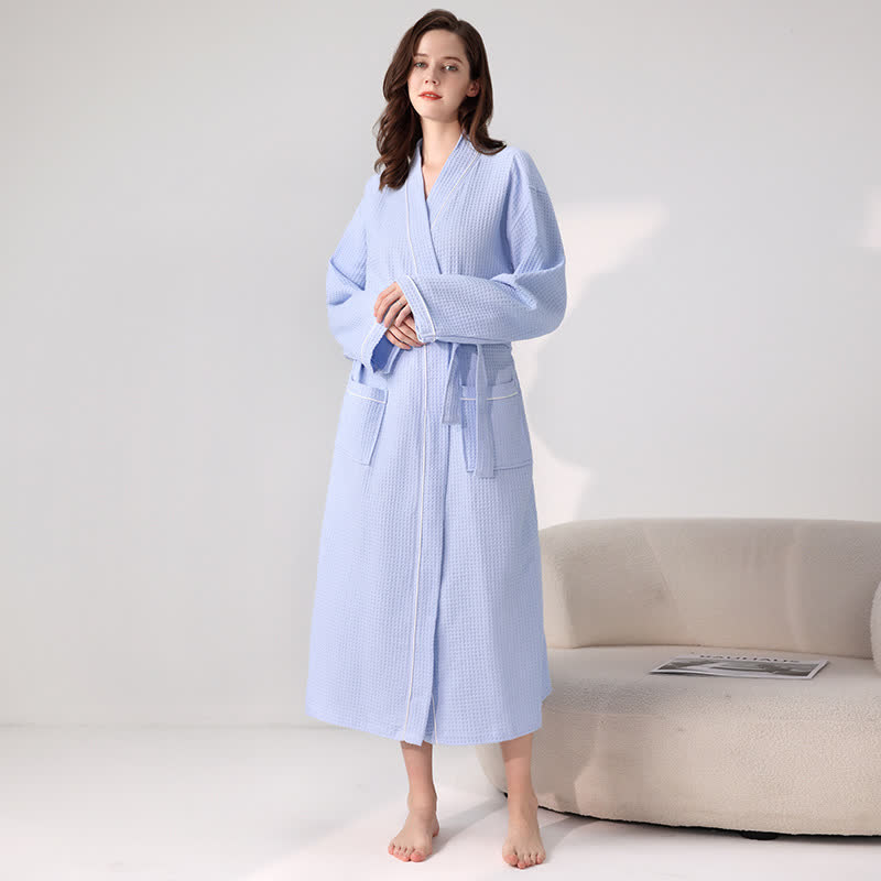 Minimalistischer Bademantel aus Baumwolle mit Waffelstruktur - Hellblau - XL - image 10