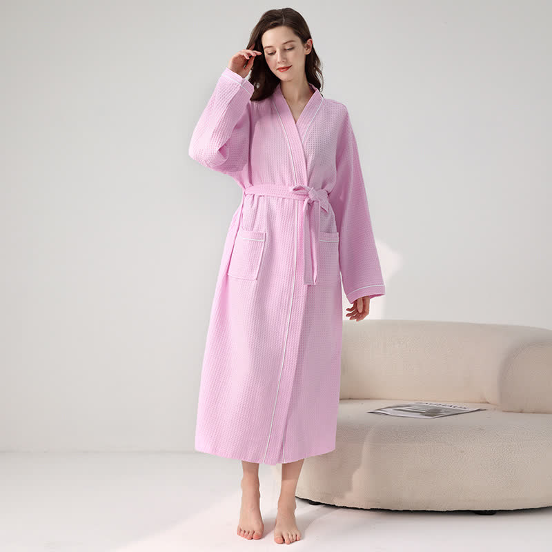 Minimalistischer Bademantel aus Baumwolle mit Waffelstruktur - Rosa - XL - image 11