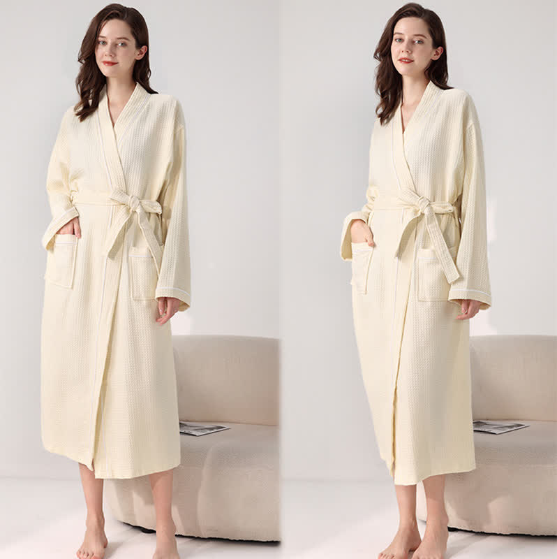 Minimalistischer Bademantel aus Baumwolle mit Waffelstruktur - Beige - XL - image 17