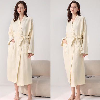 Minimalistischer Bademantel aus Baumwolle mit Waffelstruktur - Beige - XL - image 17