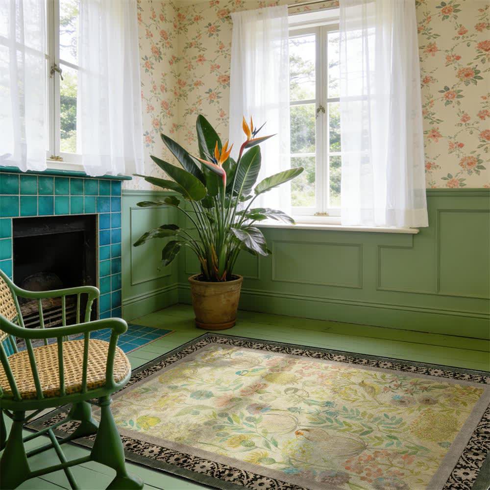 Rutschfester Teppich mit Landhausmuster, Blumen- und Vogelmotiv - image 3