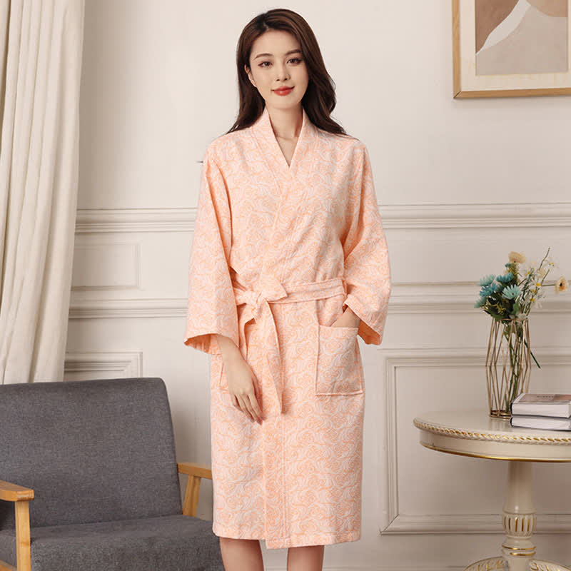 Bademantel aus reiner Baumwolle mit abstraktem Muster - Orange - XXL - image 9