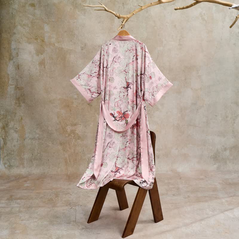 Orientalischer rosa Bademantel im Kimono-Stil mit Blumenmuster - image 3