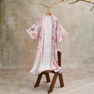 Orientalischer rosa Bademantel im Kimono-Stil mit Blumenmuster - Rosa - Einheitsgröße - image 0