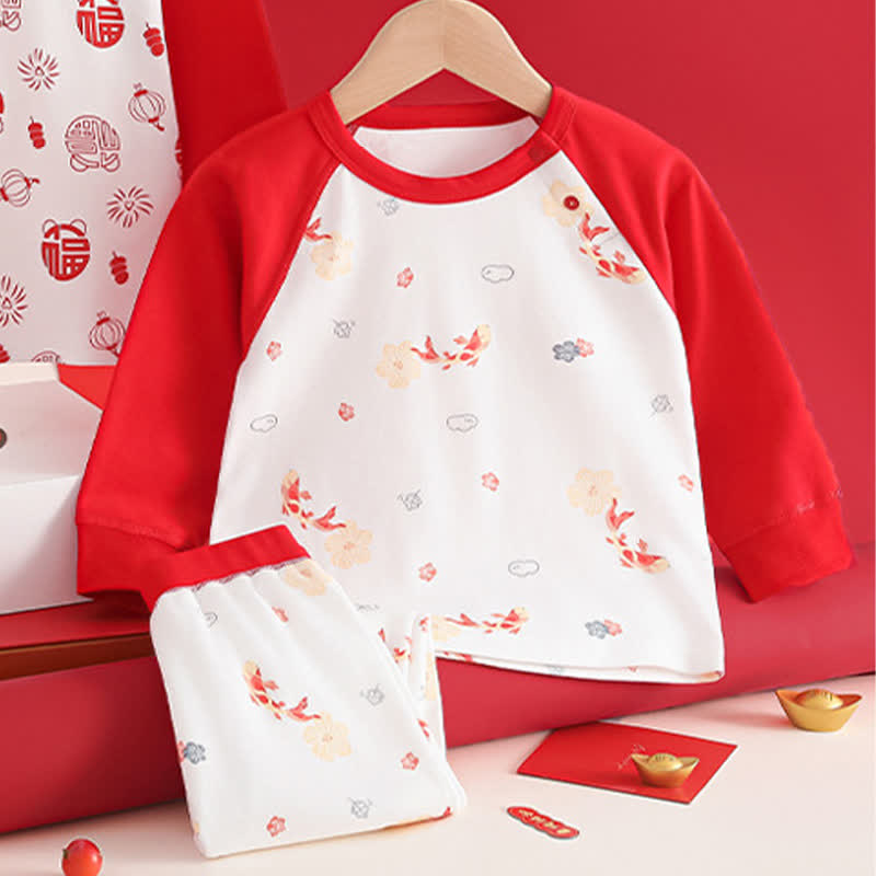 Koi & Floral Baumwoll-Loungewear-Set für Kinder - image 1