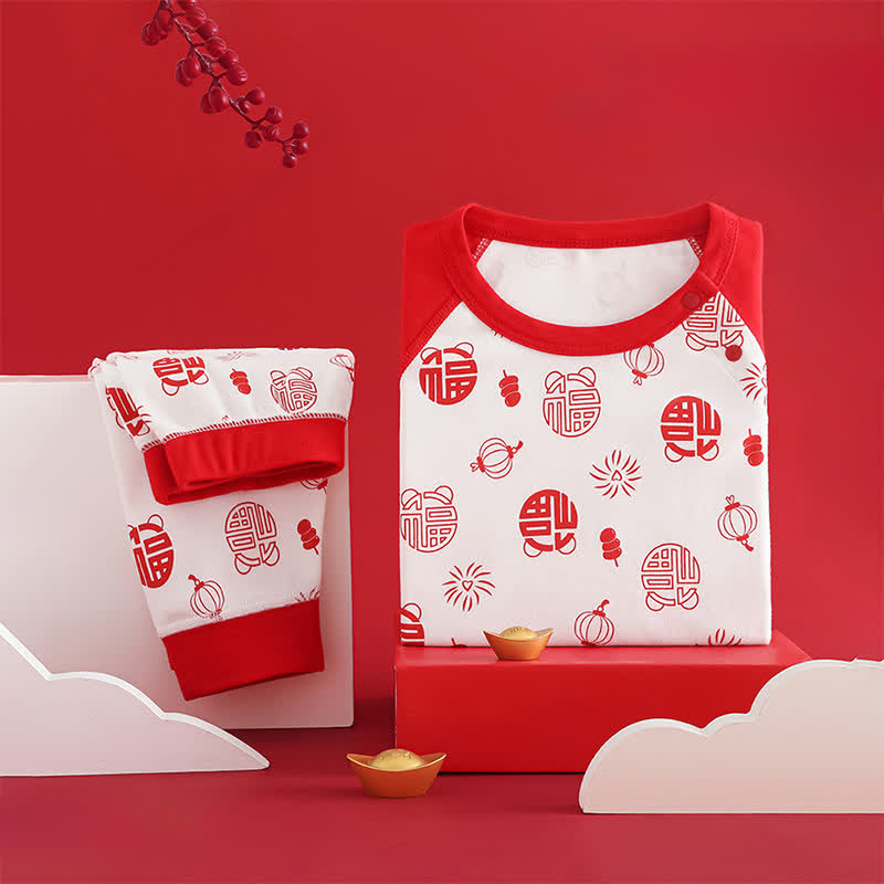 Kinder-Loungewear-Set aus Baumwolle mit Glücksmuster - Rot - Kind: 130 cm - image 0