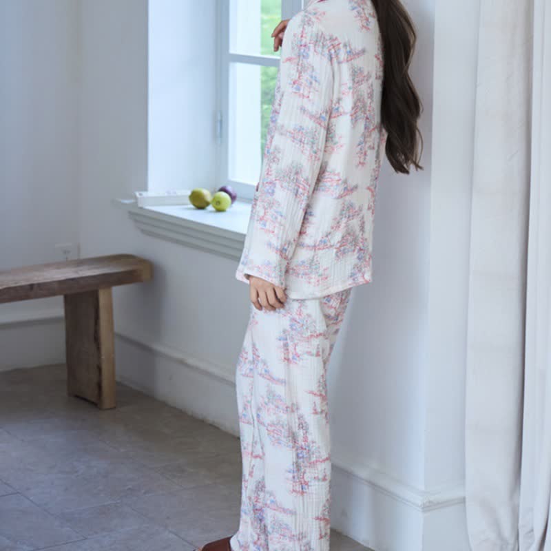 Orientalischer Loungewear-Bekleidung aus Baumwollgaze mit künstlerischem Baummotiv - image 6