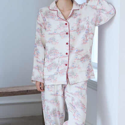 Orientalischer Loungewear-Bekleidung aus Baumwollgaze mit künstlerischem Baummotiv - image 2