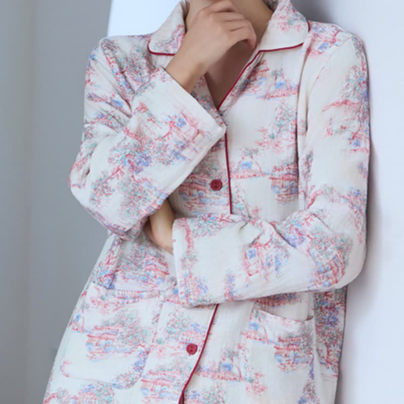 Orientalischer Loungewear-Bekleidung aus Baumwollgaze mit künstlerischem Baummotiv - image 5