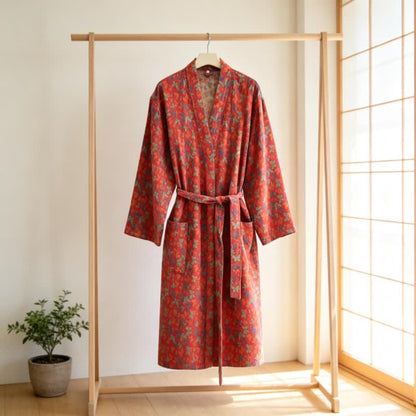Kimono-Bademantel aus Baumwollgaze mit Schmetterlingsmuster und Jacquardmuster - Rot - XXL - image 3