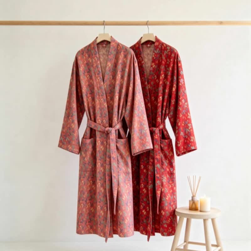 Kimono-Bademantel aus Baumwollgaze mit Schmetterlingsmuster und Jacquardmuster - image 0