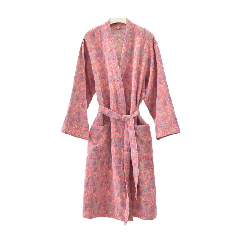 Kimono-Bademantel aus Baumwollgaze mit Schmetterlingsmuster und Jacquardmuster - image 2