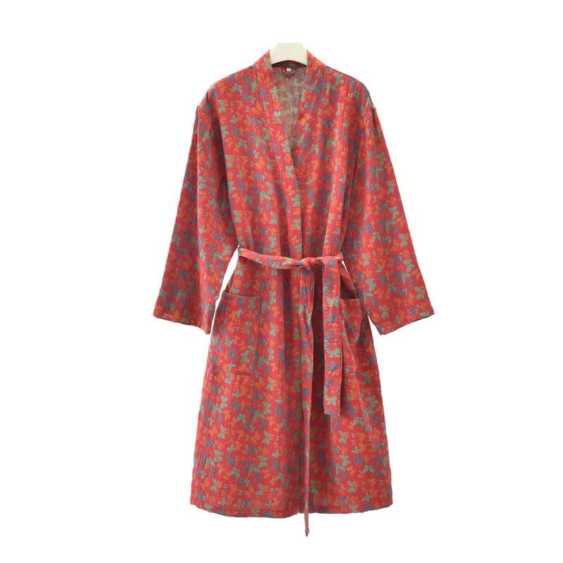 Kimono-Bademantel aus Baumwollgaze mit Schmetterlingsmuster und Jacquardmuster - image 4