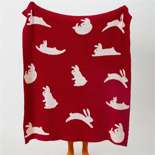Strickdecke im nordischen Stil mit Kaninchenmotiv - 120cm x 150cm - image 0
