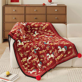 Festliche Pferde-Flanell-Fleecedecke - Rot - 130cm x 180cm - image 0