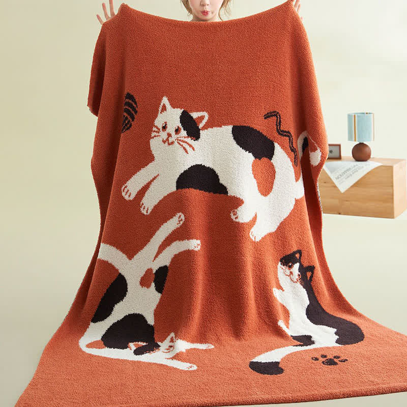 Strickdecke aus Fleece mit verspielten Katzenmotiven - image 1