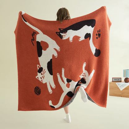 Strickdecke aus Fleece mit verspielten Katzenmotiven - 51 Zoll breit x 67 Zoll L - image 0