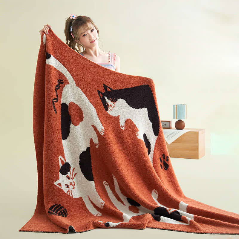Strickdecke aus Fleece mit verspielten Katzenmotiven - image 2