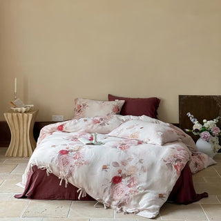 Elegantes Rosen-Bettwäscheset aus Baumwolle mit Bindebändern (4-teilig) - König - image 0