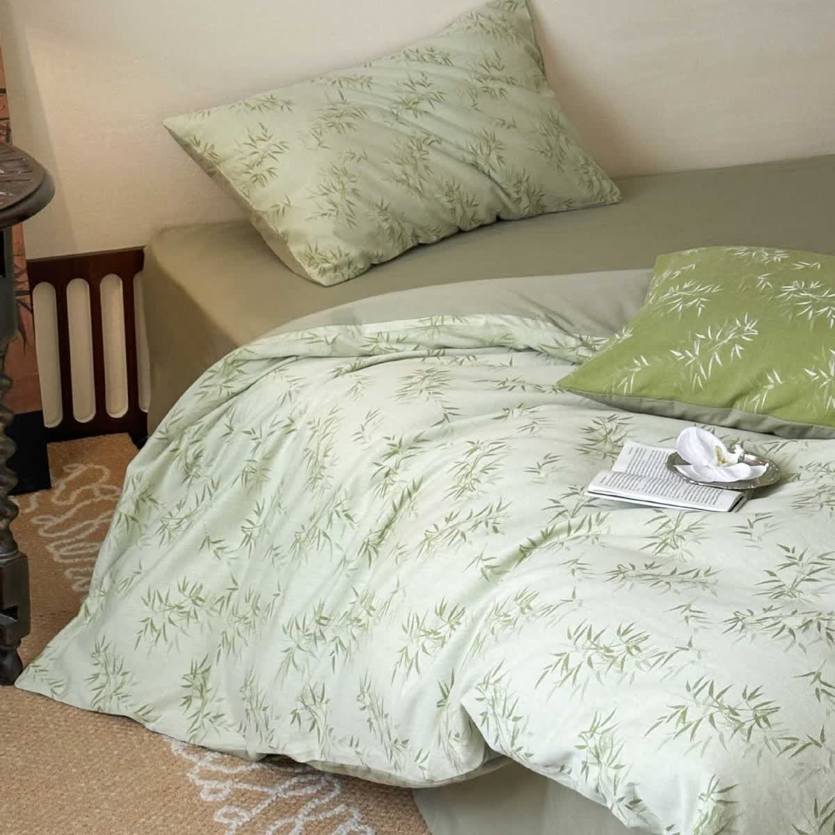 Orientalisches Bambusblatt-Jacquard-Baumwollbettwäsche-Set (4-teilig) - image 3