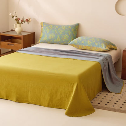Bettwäsche aus Baumwollgaze mit grünen und gelben Rosen - image 6