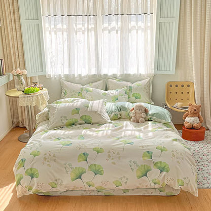 Bettwäsche-Set aus Baumwolle mit frischem Ginkgoblatt-Grün (4-teilig) - image 1