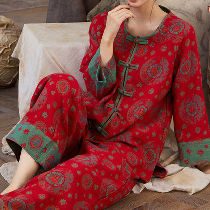 Loungewear-Set aus Baumwolle mit orientalischem kreisförmigem Fu-Motiv - image 3